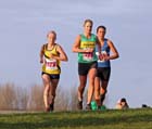 Danielle Hodgkinson (Wallsend) leads Alex Snook (Jarrow) and Emma Holt (Morpeth) during the senior womens North Eastern Cross Country, Champs., Temple Park, South Shields. Photo: David T. Hewitson/Sports for All Pics